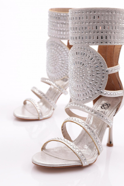 DGN Kadın Troklu Topuklu Abiye Ayakkabı Gümüş Sultan 2121123799