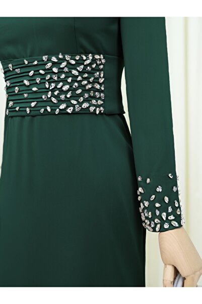 Modamorfo Βραδινό φόρεμα με κορσέ σατέν με πέτρες - Σμαραγδένιο