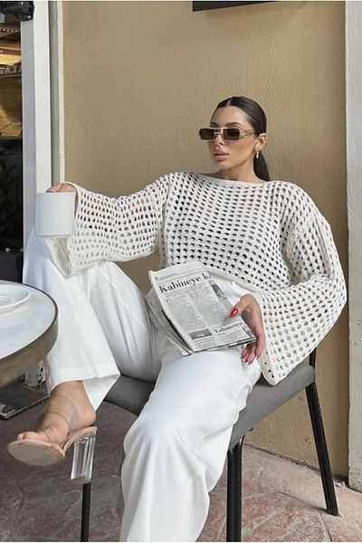 Get Crazy Spanish Sleeve Crop Top - Perforated Design, One Size