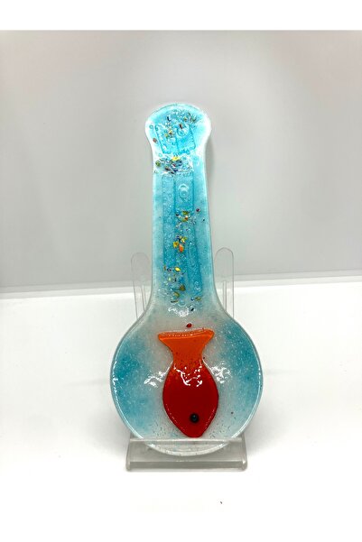 Store Cam Kaşıklık Balık Desenli Buz Mavisi