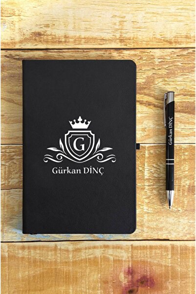 HediyeHanesi Kişiye Özel İsimli Siyah Ajanda Not Defteri ve Kalem Seti 2413B1007