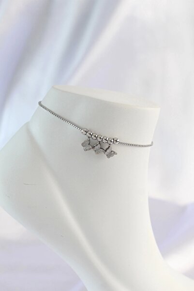 shopwave 316L Steel Silver Color Minimal Butterfly Design Anklet
