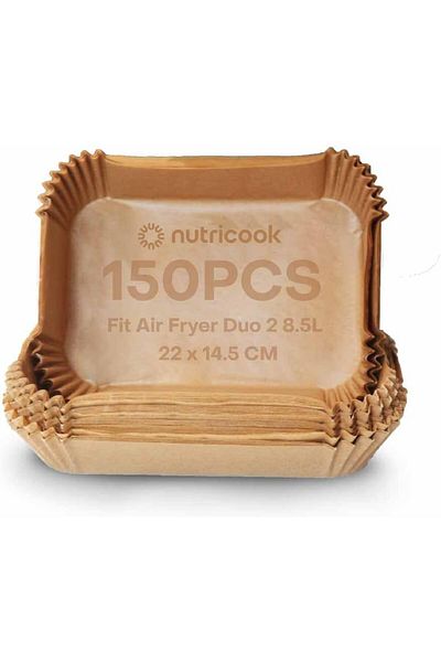 Nutricook 150 قطعة من بطانة المقلاة الهوائية للاستخدام مرة واحدة للسلة المزدوجة، مقاومة للماء للخبز والتحميص، مربعة الشكل مقاس 22 سم