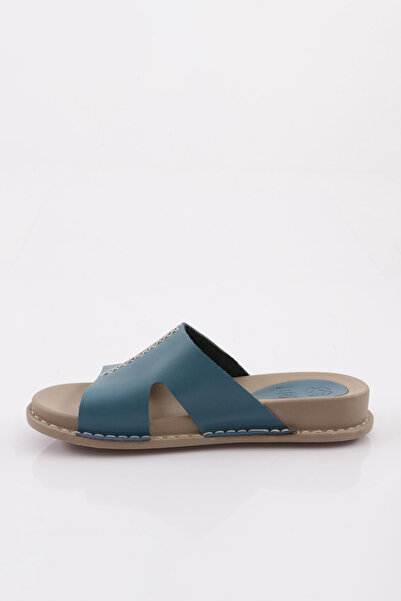 DGN P33 Modré dámské pantofle z pravé kůže