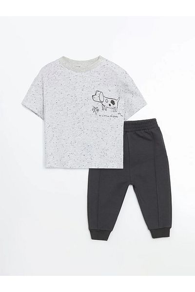 LC Waikiki Lcw Baby Gray Crew Neck Baby Boy T-Shirt and Pants 2-Piece