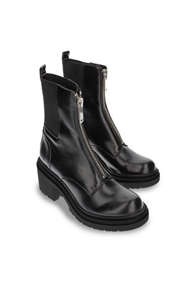 CZ London Kadın Topuklu Önden Fermuarlı Bot Yanı Lastik Detaylı Tırtık Taban Kışlık Bot