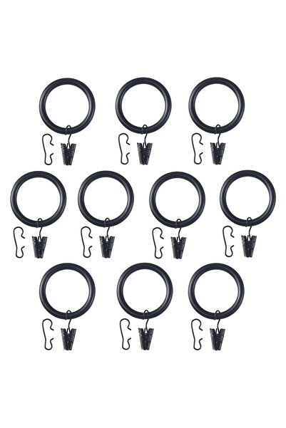 erorex Curtain ring with clip and hook, black, 38 mm