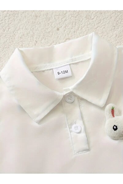 Modakido *İkili Kombin*3 Boyutlu Çiçek/Tavşan Süslenmiş Yeşil Elbise/Mor ve Beyaz Gömlek.Kız Çocuk/Kız Bebek