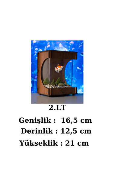 Quun EMSE Beta Mini Ledli ışıklı Akvaryum Ahşap Tasarım Kahverengi Hediyelik Kişiye özel Üretim