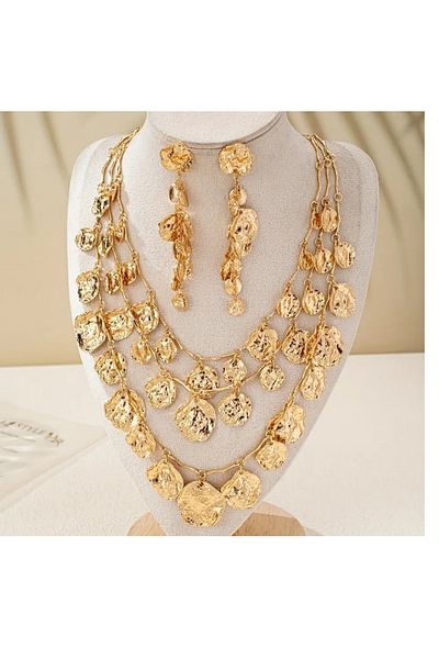 mos&more 3 Piece Gold Women's Necklace Earring Set
