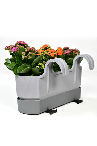 BiDünya 5,8 Litre Çift Askılı Drenaj Tabaklı Balkon Saksı