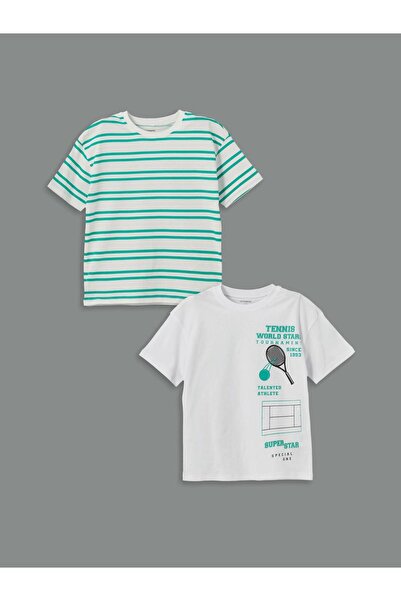 LC Waikiki تي شيرت LCW برقبة دائرية مطبوعة للأولاد، عبوة من قطعتين