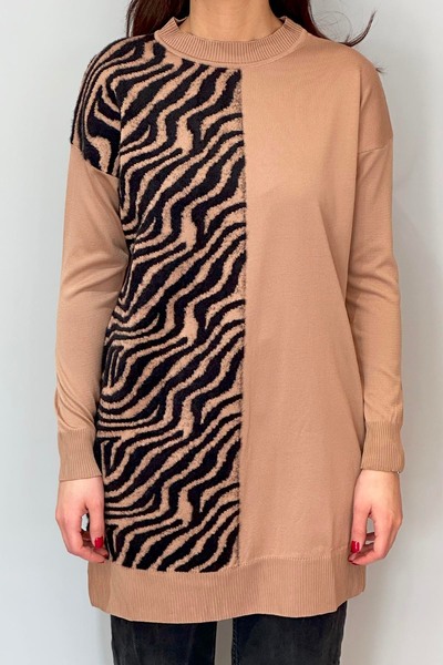 REMSA Zebra Feather Detail Knitwear Tunic 35022 Latte