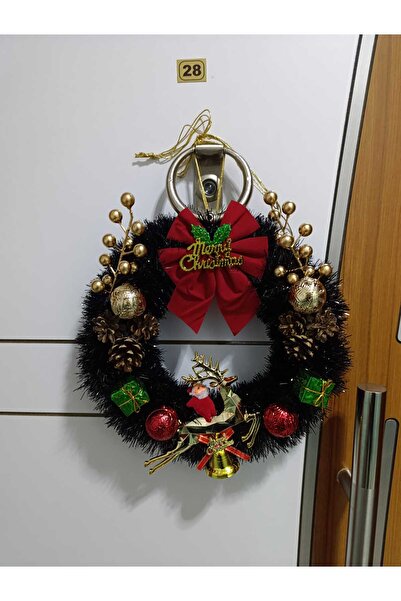 BURASS BABY KİDS Yılbaşı Süsü Kapı Duvar Doğal Çelenk Hobi Yeni Yıl Parti Eğlence Hediyelik 30cm