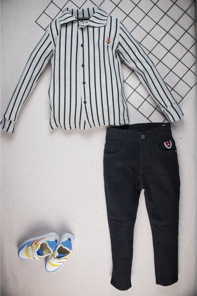 Yalçınoğlu Kids Costum pentru băieți – Combinație de cămașă cu dungi și panta...