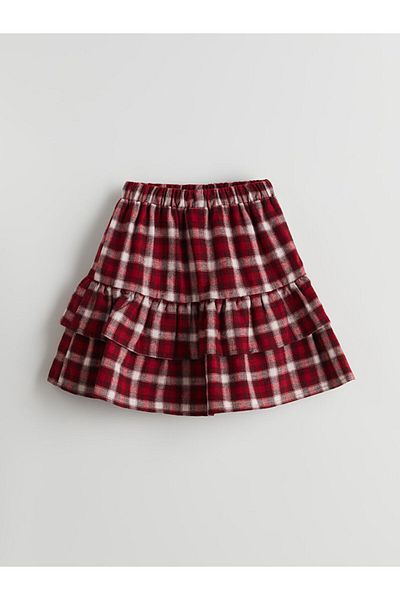 LC Waikiki Lcw Kids Red Elastic Waist Plaid Girls Skirt