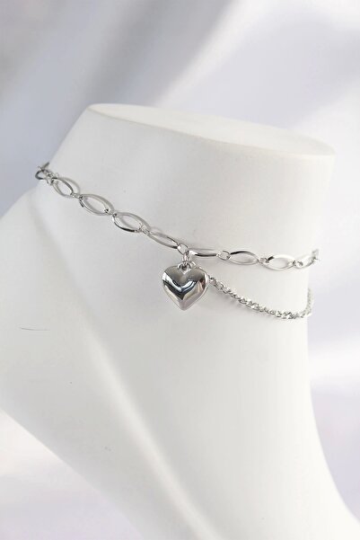 shopwave 316L Steel Silver Color Heart Designed Anklet