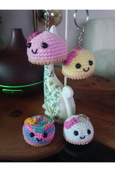 Handmade Eti Puf Anahtarlık 4'lü örgü, Amigurumi