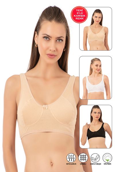 ÖZKAN underwear Özkan 0564 - 3 пакета 100% памучен сутиен с ребра, смесени цветове