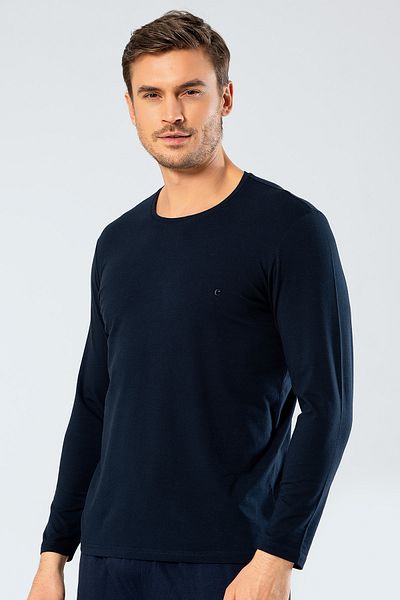 Cacharel 1333 Men's O Neck Long Sleeve T-shirt - Navy Blue