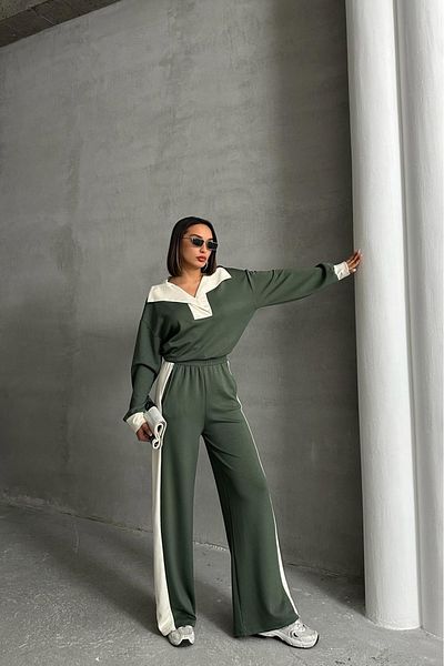 Neşeli Butik γυναικείο σετ φούτερ από ύφασμα λύκρα με φαρδύ πόδι NBG073