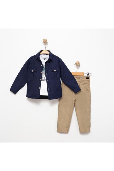 Terry Kids Boys' Adjustable Sleeve Shirt and Trousers Triple Suit