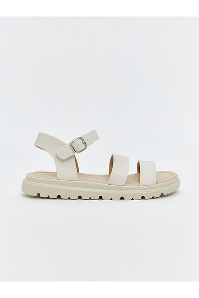 LC Waikiki Lcw Steps Beige Leather Look Girl's Sandals