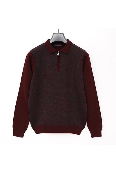 Dio Rise Men's Unsharded Long Sleeve Slim Zip Polo Neck Sweatshirt - 180817 - Dark Burgundy - Navy Blue