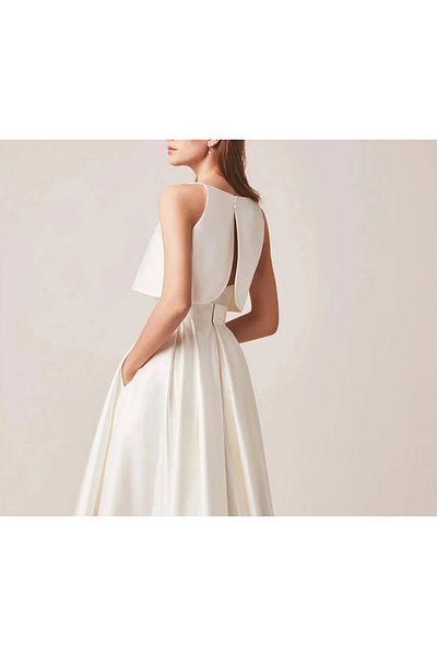 HSNLİFE Ecru oválné saténové večerní šaty Bustier