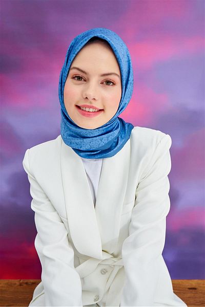 carell Blue Floral Print Twill Scarf