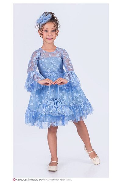 ABİYEKİDS Model cu stele - Rochie de seara pentru copii cu catarama, rochie de spectacol de absolvire pentru 6/14 ani ABY204