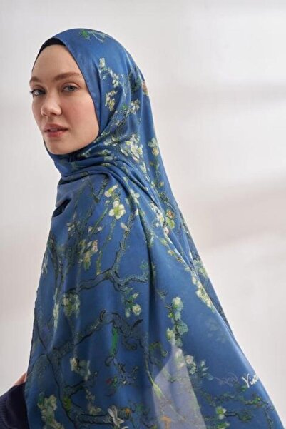 ARMANDA Σάλι με μοτίβο αμυγδάλου Voile 04464-Indigo