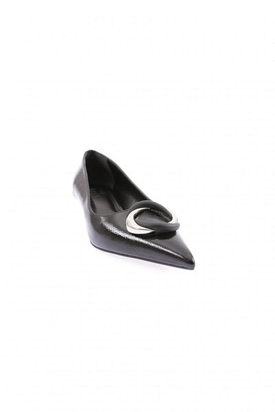 DGN 23y6120-23y Black Patent Leather - Women's Round Metal Accessory Pointed Toe Short Heeled Shoes