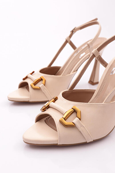 DGN Rochie de seara de dama bej cu toc - Accesoriu metalic 7864535