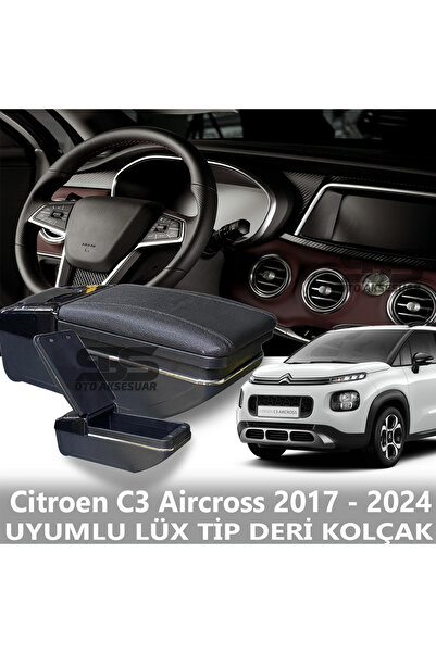 STS Oto Aksesuar Citroen C3 Aircross 2017 - 2024 Uyumlu Premium  Deri Kol Day...