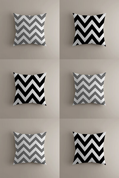 LadiesHome مجموعة من 6 أكياس وسادة مزدوجة الجوانب بنمط متعرج باللونين الأسود ...