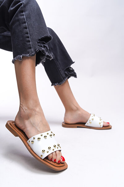 Riccon Γυναικείες παντόφλες Liblaema White από γνήσιο δέρμα - 00120766