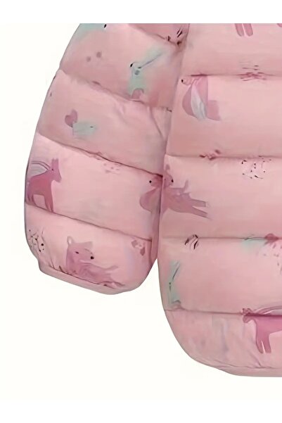 Modakido Desenli, Kulaklı, Pembe, Sıcak Tutan Sevimli, Kış/Sonbahar Şişme Mont. Kız Bebek/Kız Çocuk