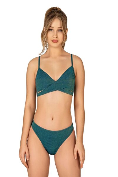 ElisaOtantik Women's Cross Detailed Silvery Green Bikini Set