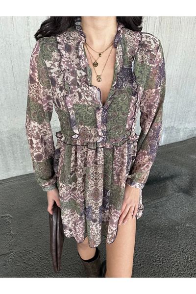 İpeksi Silky Lined Chiffon Dress - Patterned