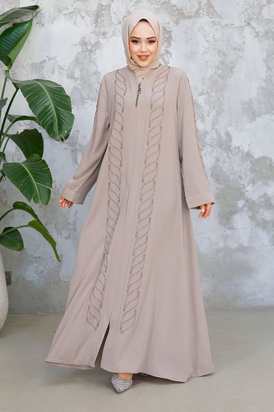Neva Style Beige Hijab Ferace - Bead Embroidered 29122Bej