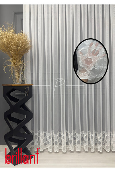 Brillant Tül Perde Brillant Marka Etek İşleme Hexagon Desen 1 e 3 Pile