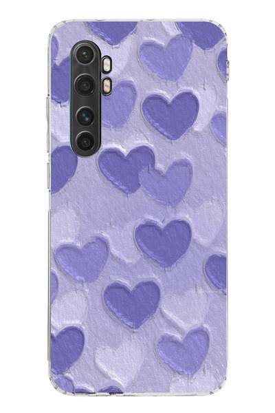 TechTree Xiaomi Mi Note 10 Lite Uyumlu Mor Kalpler Tasarımlı Şeffaf Silikon K...