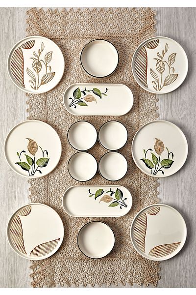 Kitchen Life 14 Piece 6-Person Flower of Peace Stackable Breakfast Set - Breakfast Presentation Plate