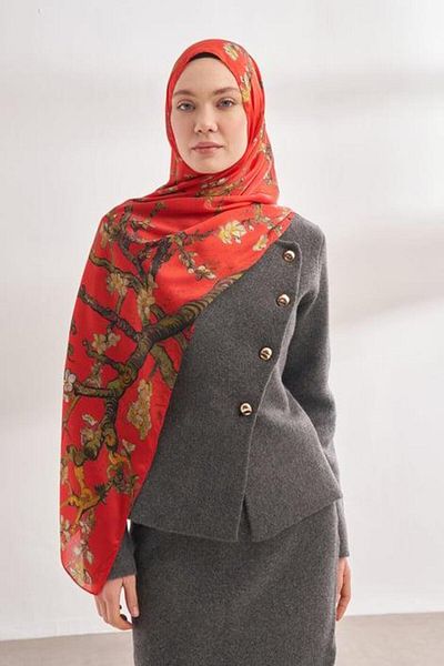 ARMANDA Şal cu model de flori de migdale Voile 04464-Flori de rodie