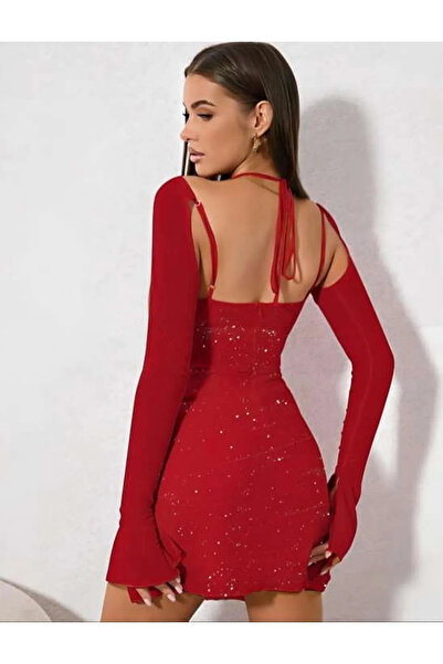 Özel Tasarım Midi Silvery Women's Dress |   Elegant Silvery and Attractive Low-Cut R.Passione