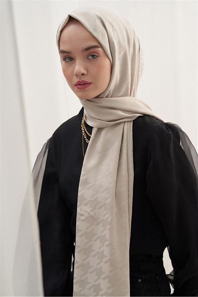 carell Βαμβακερό μεταξωτό σάλι με μοτίβο Camel Houndstooth