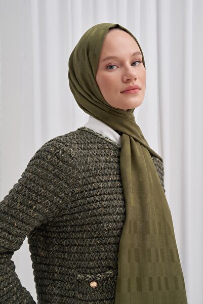 carell Küpçizgi Jacquard șal din mătase italiană verde măsline