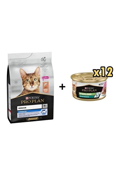 Pro Plan Senior Somonlu Yaşlı Kedi Maması 3 Kg + 12 Adet Proplan Sterilised Ton ve Somonlu Kısırlaş