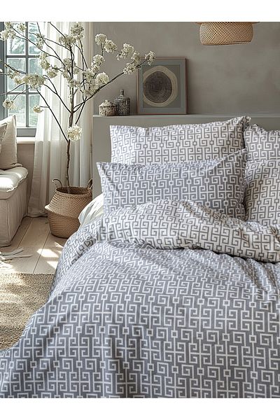 Leruum London طقم غطاء لحاف كبير الحجم بنمط رمادي وأبيض ومجموعة من 2 كيس وسادة مقاس كينج 240 × 220